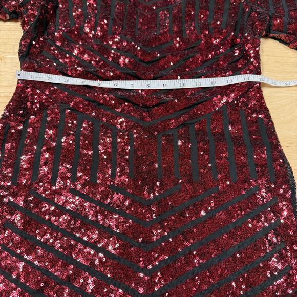 Dress The Population NWT Emery Long Sleeve Sequin Cocktail Dress Size L Berry - Picture 7 of 12